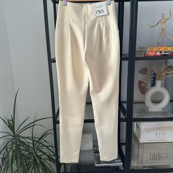 Zara Beige Cigarette Leg High Rise Trouser Pants Women’s Size XS Bloggers Fave - Picture 4 of 13